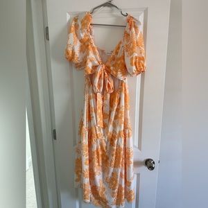 Vestique Tropical white and orange Midi Dress - size L